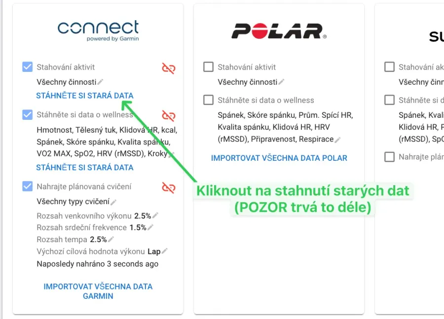 Karta Garmin v intervals.icu — odkaz Stáhněte si stará data