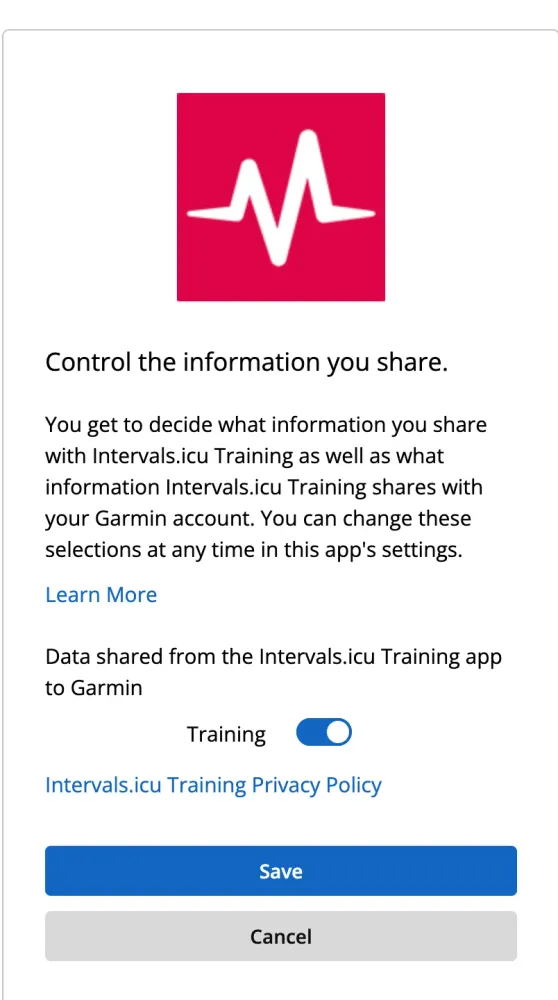 Garmin — sdílení Training z intervals.icu do Garminu