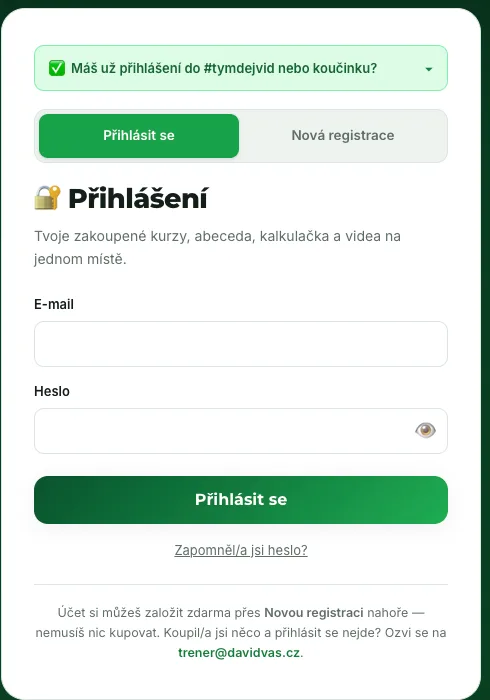 Přihlašovací obrazovka davidvas.cz/muj-ucet